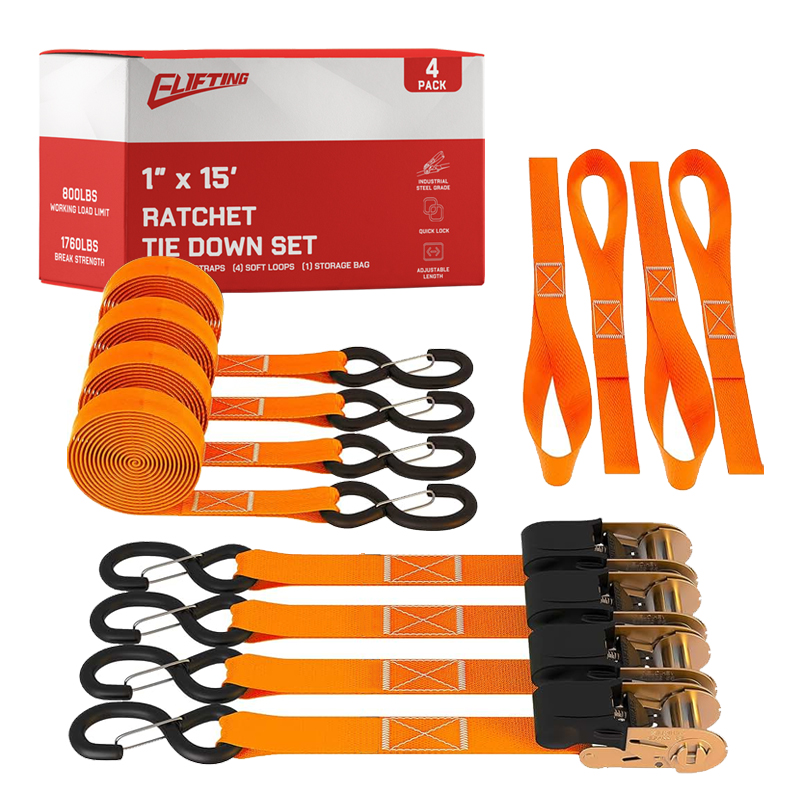 1 ″ x 15 "trealamh comhcheangailte ratchet le lúba bog （4-phacáiste）